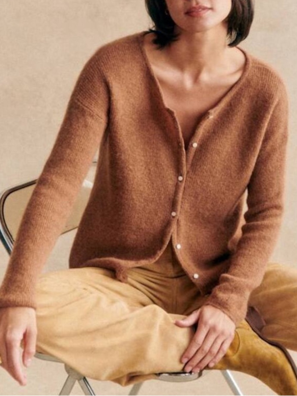 SEZANE Gaspard Cardigan in Camel Brown Size XXS - Picture 3 of 8
